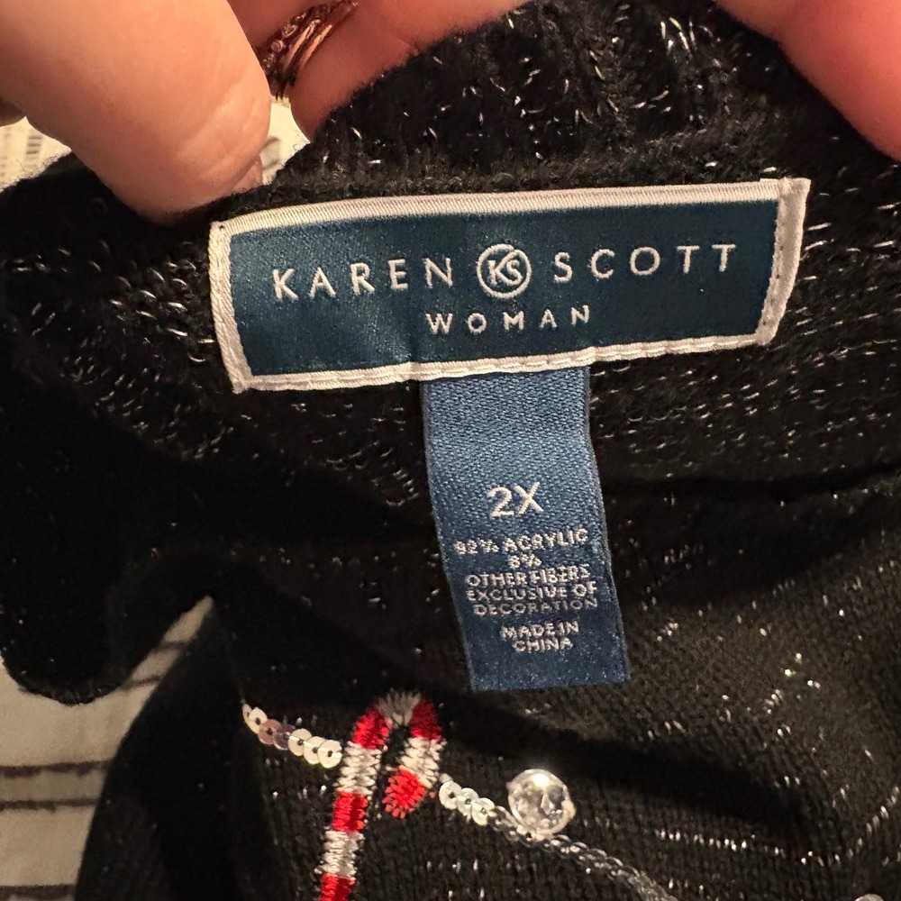 Black Sparkle Christmas‎ Sweater 2X- Karen Scott - Picture 3 of 4